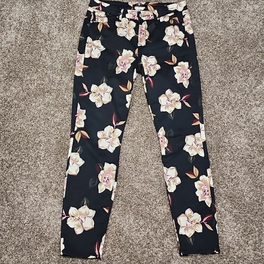 7 for all mankind Navy Blue Floral spring Print Ankle Skinny Jean - Picture 3 of 16